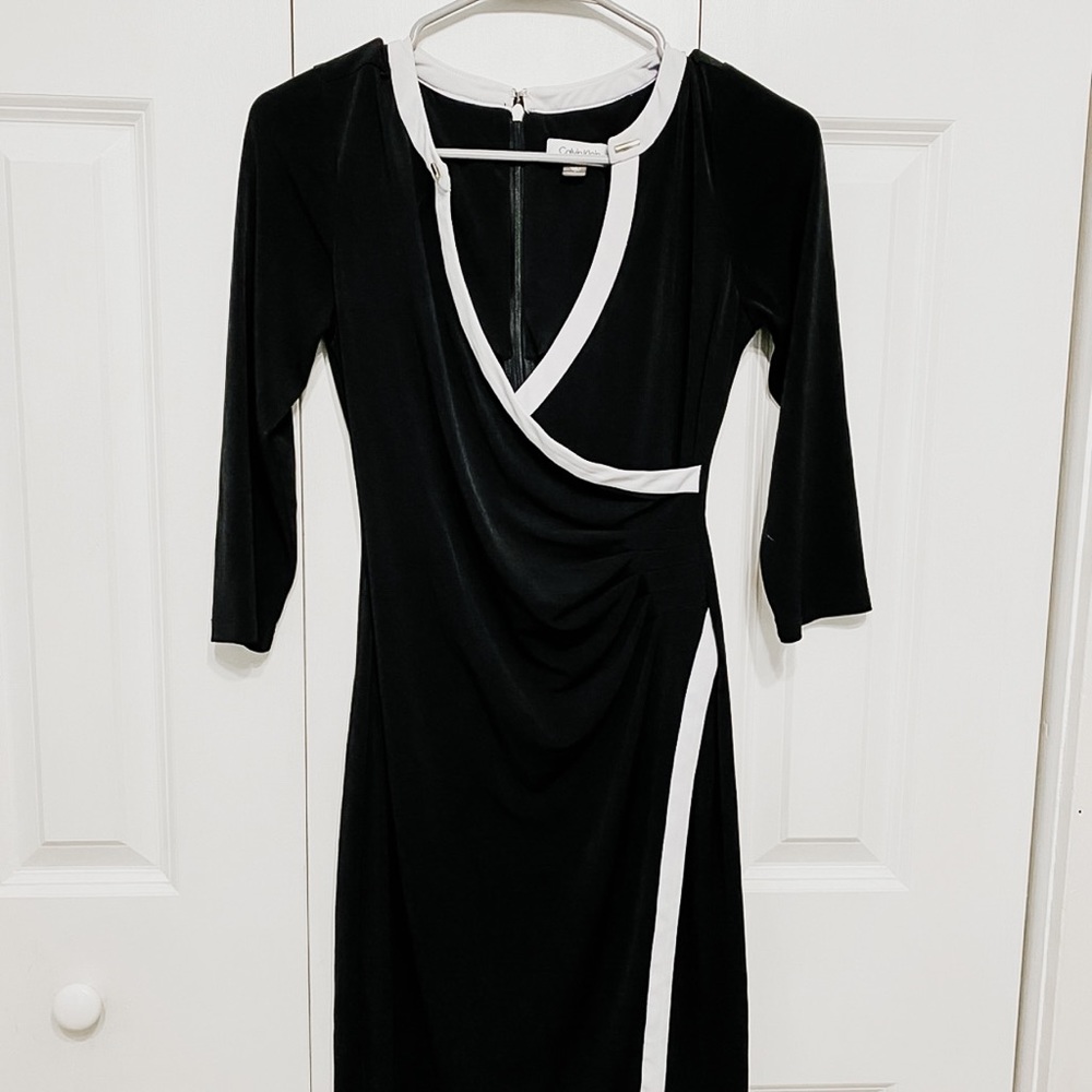 🖤 Calvin Klein | Black & White Midi Dress 3/4 Length Sleeve | EUC